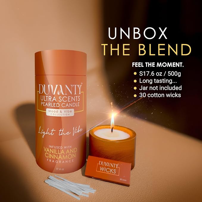 Vanilla and Cinnamon Blend – Refillable Pearled Candles Sand and Wicks, 17.6oz Sand Candle for Home Decor, Long Lasting Aroma up to 120 Hours | Warm Spiced Scent to Light the Vibe