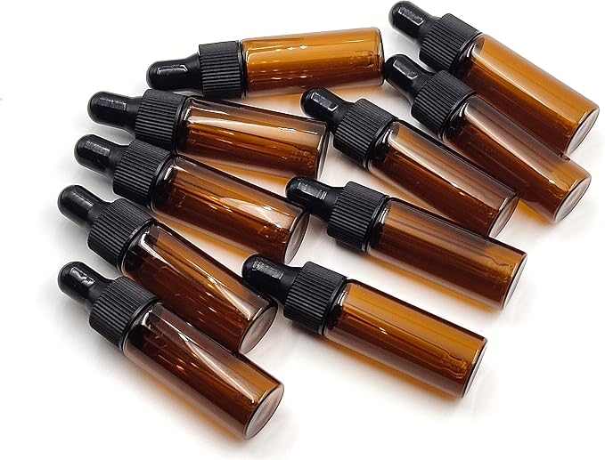 15Pcs 5ml Empty Tiny Amber Glass Mini Dropper Bottles for Essential Oils, Fragrances, and Other Liquids, with Dropper and Black Caps Travel Sample Vials