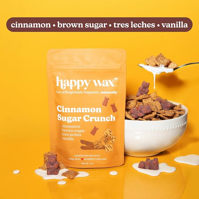 Happy Wax Cereal Collection: Natural, Non-Toxic Scented Soy Wax Melts – Total 6oz Variety Pack: Cinnamon Sugar Crunch, Magic Marshmallows, Sweet Fruity Cereal