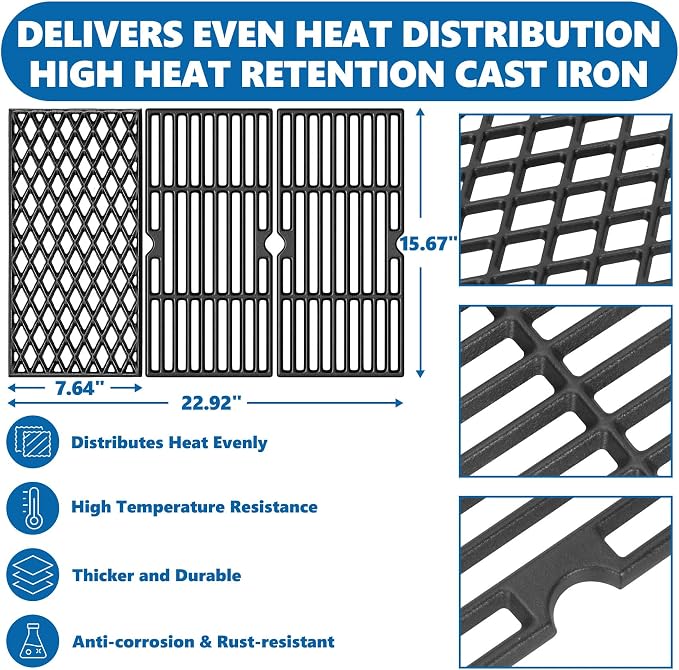 SafBbcue Grill Replacement Parts for dyna-glo 3 Burner DGH373CRP-D DGF371CRP-D Grills, Cast Iron Grill Grates, Grill Parts Kit for Dyna-Glo Grill