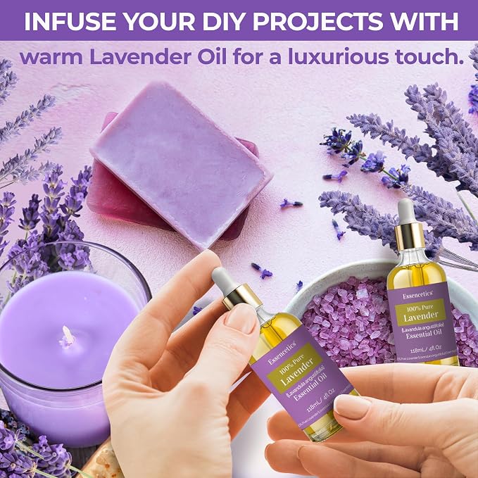 Organic Lavender Essential Oil for Diffuser 4oz - 100% Natural - Therapeutic Grade Pure & Organic Lavender Oil for Aromatherapy Skin Hair & Diffuser