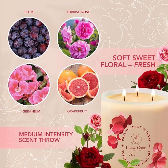 Rose Gulora - Turkish Rose Pure Beeswax Candle - 90+ Hours Long Burning Classically Designed Non-Toxic Scented Candles for Home Decor and Aromatherapy to Stress & Anxiety Relief 15 OZ