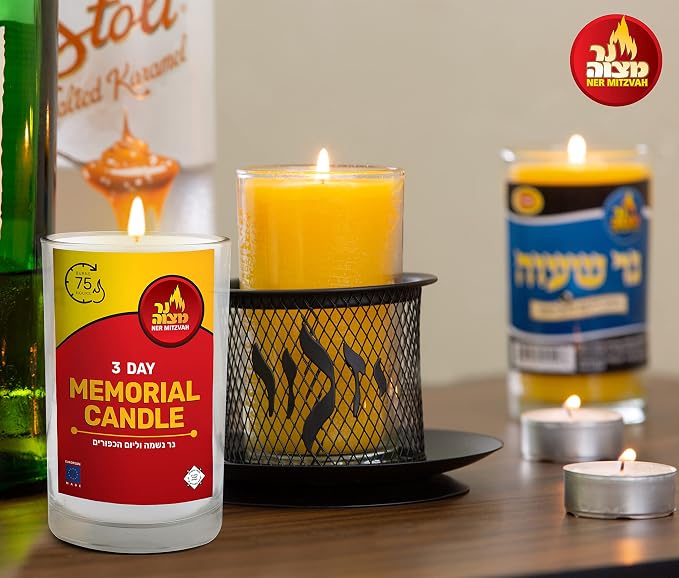 3 Day Yahrtzeit Candle - 2 Pack - 72 Hour Kosher Memorial and Yom Kippur Candle in Glass Jar - by Ner Mitzvah
