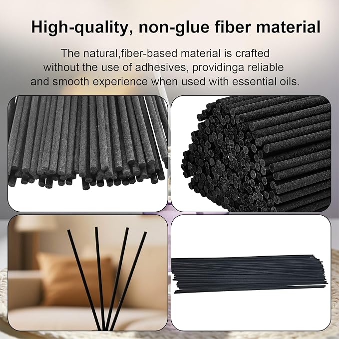 Reed Diffuser Sticks Refill, 20cm (8-inch) 3mm Fiber Reeds - 50 Pcs Natural Unscented, Ideal for Fragrance Oil, Non-Breaking & Non-Staining Replacement Sticks