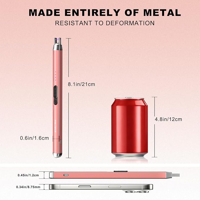 Upgraded Electric Lighter, USB C Rechargeable Flameless Plasma Arc Lighters with LED Display, Windproof Candle Lighter for BBQ Camping Kitchen, Safety Lock, Gifts for Men Women (Rose Gold)