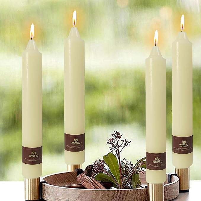 Ivory Taper Candles 9 inch - 4 Pack Fat Candle Taper Candles Dripless, Smokeless, Unscented Tall Candlesticks - Perfect for Home Decor, Weddings, and Special Occasions