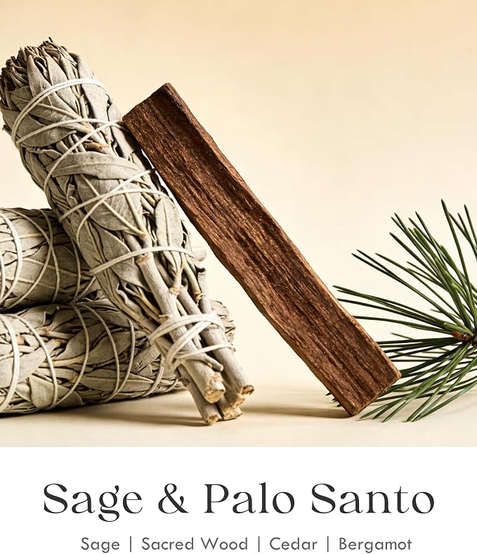 AOOVOO Sage & Palo Santo Candle for Cleansing - 3 Wick 12oz Large Scented Candle with Crystals & Sage & Palo Santo Inside, Soy Candle Non-Toxic for Meditation Spiritual Healing Gift