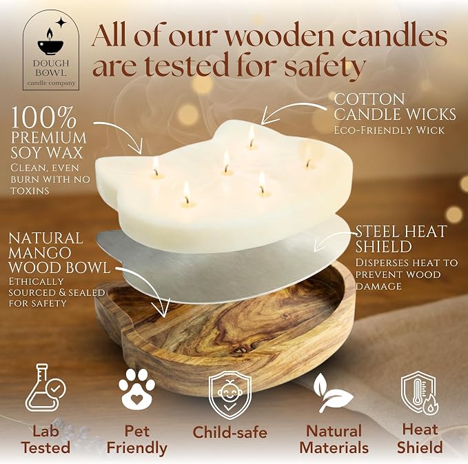 Dough Bowl Candle Co. Pet Odor Eliminator for Home - 10x10 Large Cat-Shaped Odor Absorber, 6 Wick Soy Wax Scented Candles, Pet Deodorizer Aromatherapy Candle with 70H Burn Time for Cat or Dog Smell