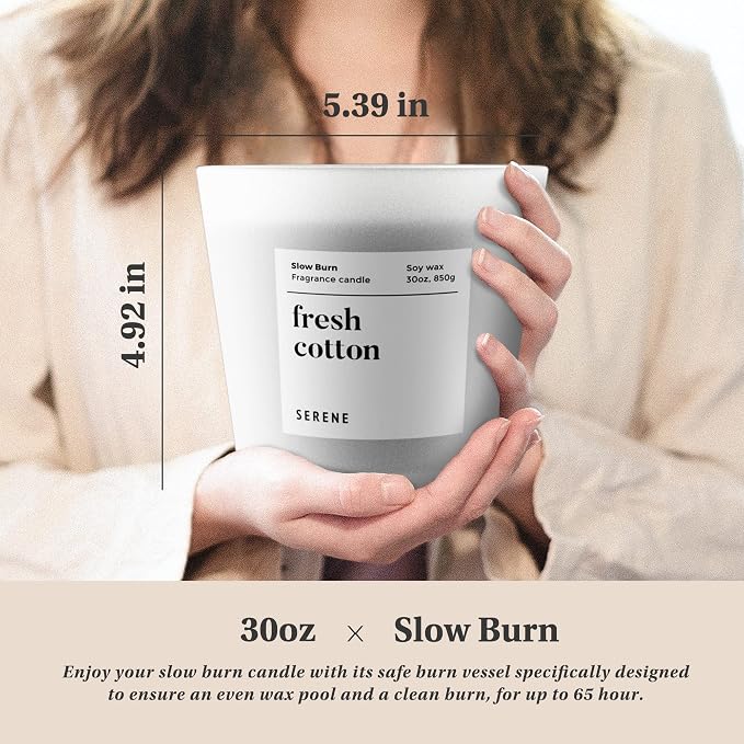 Hidden Label Fresh Cotton Scented Candle, Non Toxic 30oz Large 3-Wick Soy Wax Candle, Up to 120 Hours Long Burning, Clean Cotton Home Fragrance for Bedroom, Relaxation & Housewarming Gift