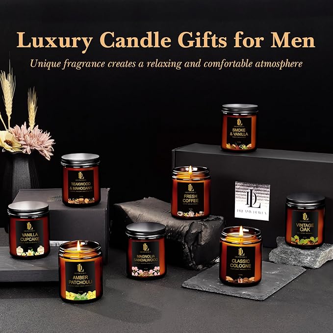8 Pack Candles for Home Scented, Scented Candles Gifts Set for Women Men, 56 oz Soy Candle Set, Scents of Teakwood/Smoke Vanilla/Cologne/Coffee/Patchouli/Oak/Sandalwood/Cupcake