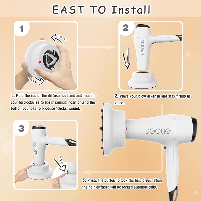 LIGOLIG Hair Difuser Attachment Universal Diffuser Hair Dryer for 1.4-inch to 2.4-inch Blow Dryer, Hair Diffuser for Curly Hair and Natural Wavy Hair (White)