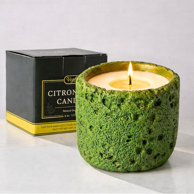 Viyffo 6oz Citronella Candle Outdoor, Small Citronella Candle Indoor, Candles for Home Scented, Non Toxic Soy, Green Ceramic Jar for Patio, Backyard Décor & Camping Gift (12+ Hours Burn)