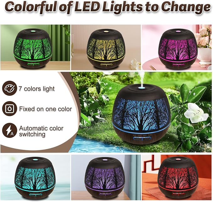 Roonbo Diffusers for Essential Oils Large Room 400ml,Essential Oil Diffuser for Home with R/C,Cool Mist Humidifiers for Bedroom,7 Colors Changed & 3 Mist Mode Waterless Auto Off for Office