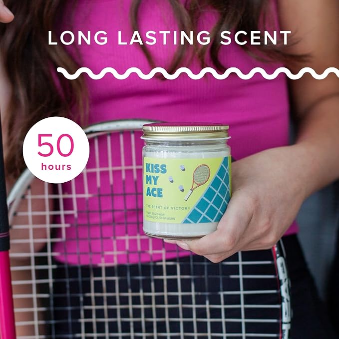 Kiss My Ace Soy Wax Candle – Grapefruit, Yuzu & Rhubarb – Tennis Gift Candle, 9 oz Clean Burn