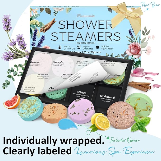Shower Steamers Aromatherapy Birthday Gifts for Women - 8 Pcs Mothers Day Gifts for Mom Wife Daughter Grandma, Self Care with Natural Essential Oils Relaxation Home Spa Gift Set (Blue)