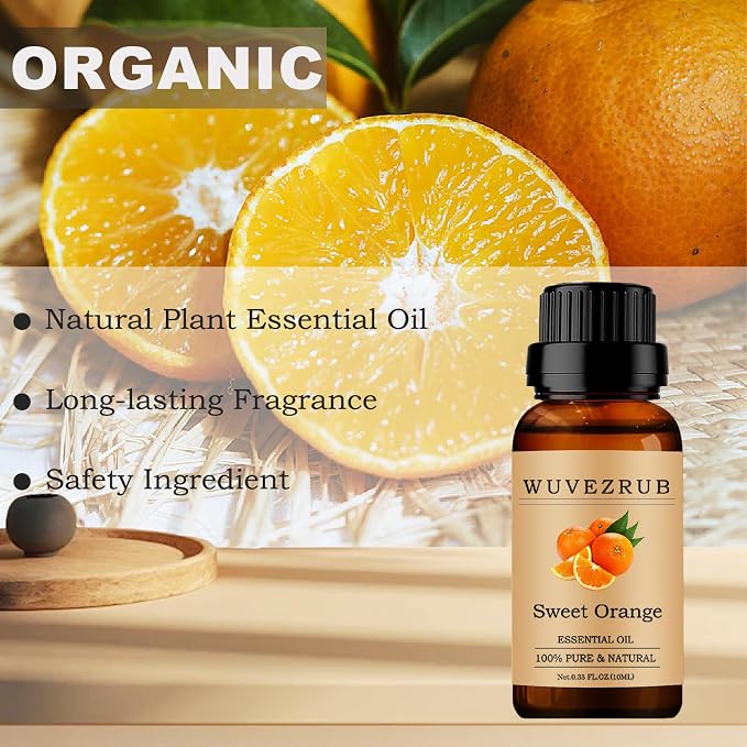 Sweet-Orange Essential Oils 10ML, 100% Pure and Natural Essential Oil for Aromatherapy Diffuser - 0.33 Fl Oz/Sweet-Orange
