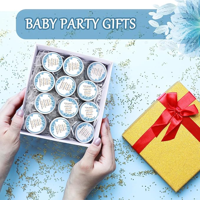MTLEE 24 Pcs Flowers Baby Shower Party Favors Candles Lavender Scented Baby Shower Favors for Guests Rustic Tealights Candles Gender Reveal Return Gifts (1.2 oz, Blue)