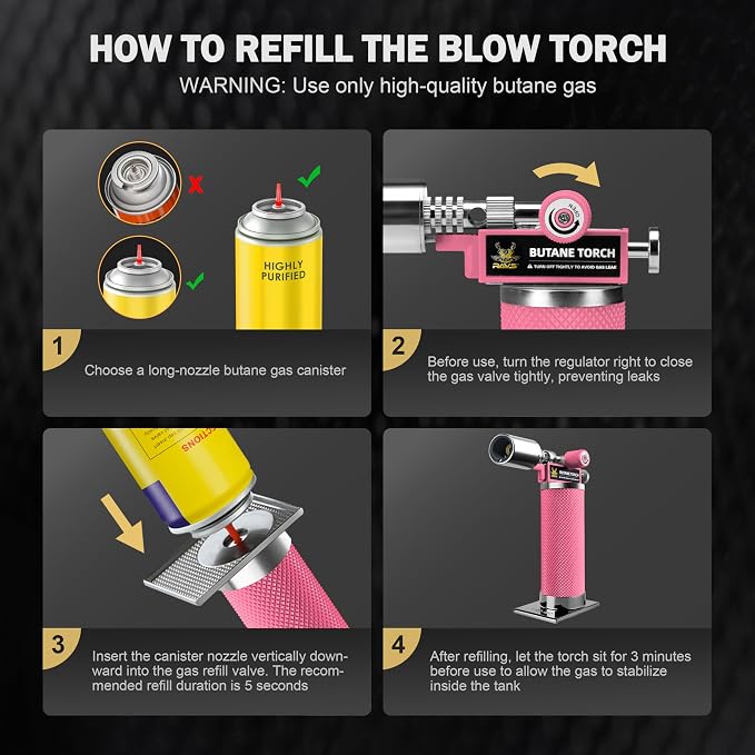 RAVS Butane Torch, Premium Metal Pink Torch Lighter with Adjustable Flame & Safety Buckle, Food Torch for Baking, BBQ, Desserts, Unique Gifts for Women, Butane Fuel Not Included