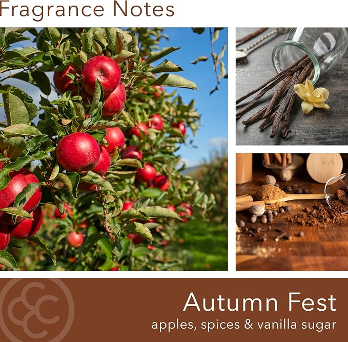 Colonial Candle Autumn Festival Scented Candle, 2-Wick Natural Soy Blend Wax Candle Infused with Essential Oils, 14 oz Apothecary Glass Jar Candle - Made in The USA