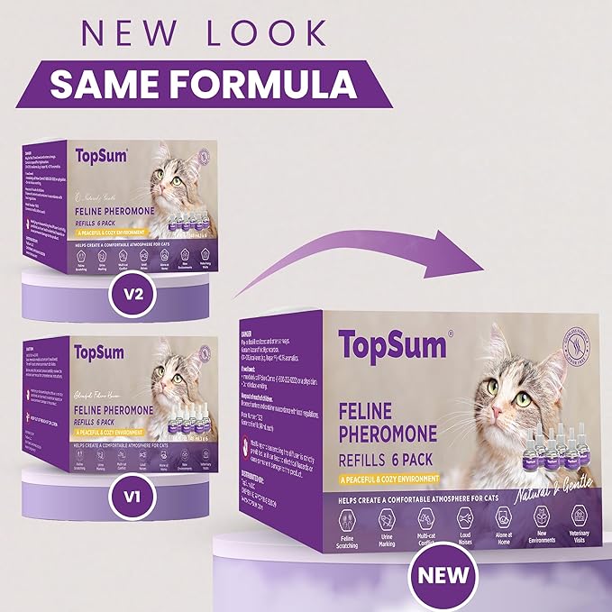 TopSum Cat Calming Pheromone Diffuser: Feline Pheromones Plug in for Stress, Alone At Home, Spraying, Fighting, Scratching, Aggression & Excessive Meowing (Purple– 6 Refills)