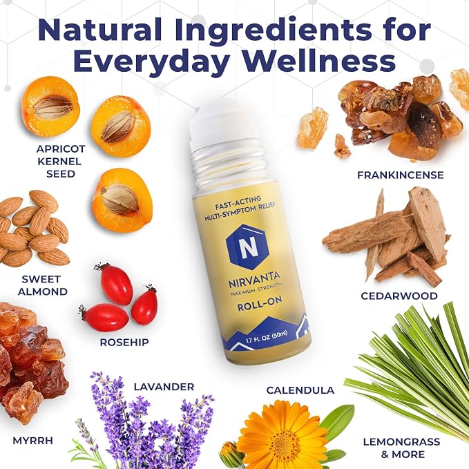 Nirvanta Natural Nerve Comfort Roll-On Oil 1.7oz – Fast-Absorbing with Rosehip, Frankincense and Myrrh - Support for Neck, Back & Joints – Lightweight and Non-Greasy