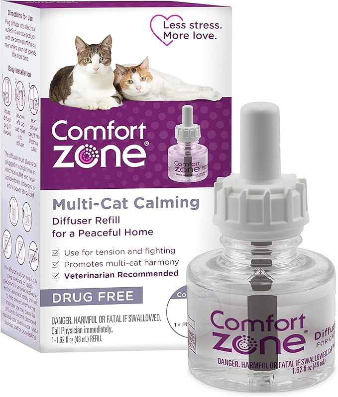 Comfort Zone Multi Cat Calming Diffuser Refill, 1 Pack - Cat Calming Pheromone Refills Help Reduce Anxiety, Stress, Scratching, Urine Marking, Multi-Cat Aggression, (30-Day Refill, 30-Day Supply)