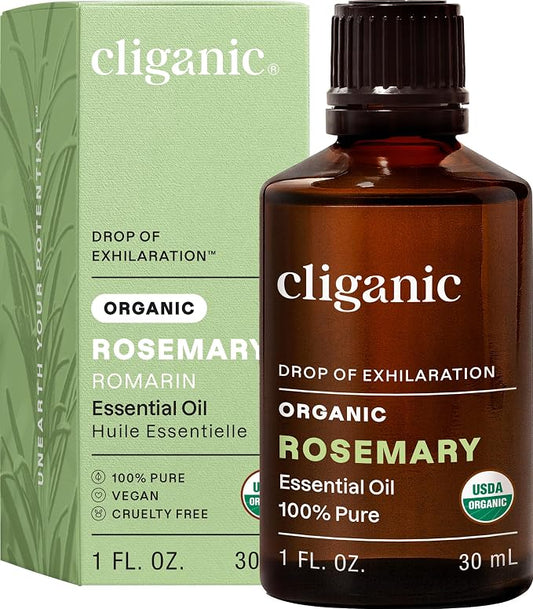 Cliganic Organic Rosemary Essential Oil, 1oz - 100% Pure Natural Undiluted, for Aromatherapy | Non-GMO Verified