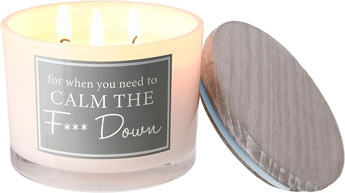 Pavilion - Calm Down 11-Ounce Soy Wax Triple Wick Candle, Fresh Cotton Scented, Funny HR Gifts, Best Coworker Gift, Funny Friend Candle, Unique Gifts for Boyfriend or Husband, 1 Count