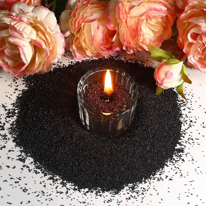 ZQSSmlied 1.1LB Black Candle Sand with Wicks, Candle Wax for DIY Candles Making, Refillable Beaded Wax Non-Toxic Sand Beaded Waxs Customized Making for Home Decoration Wedding Party