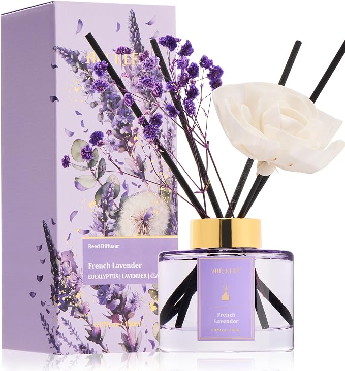 Airkeep Flower Reed Diffuser Set, French Lavender Diffuser Set, 5.07 Fl.oz (150ml), Home Fragrance, Bathroom, Bedroom & Home Décor, Air Freshener