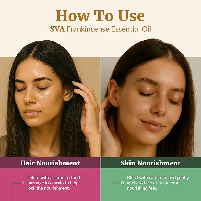 SVA Frankincense Essential Oil – 4 Fl Oz – for Diffuser, Skin & Hair Care – Ideal for Aromatherapy, Massage & DIY Blends – with Dropper