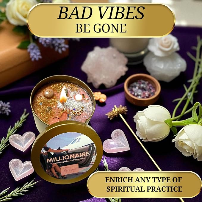 Millionaire Candle – Wealth, Abundance & Prosperity Ritual Candle | Hand-Poured Soy Wax with Crystals & Herbs | Intention Candle for Success, Manifestation & Good Fortune (8oz)