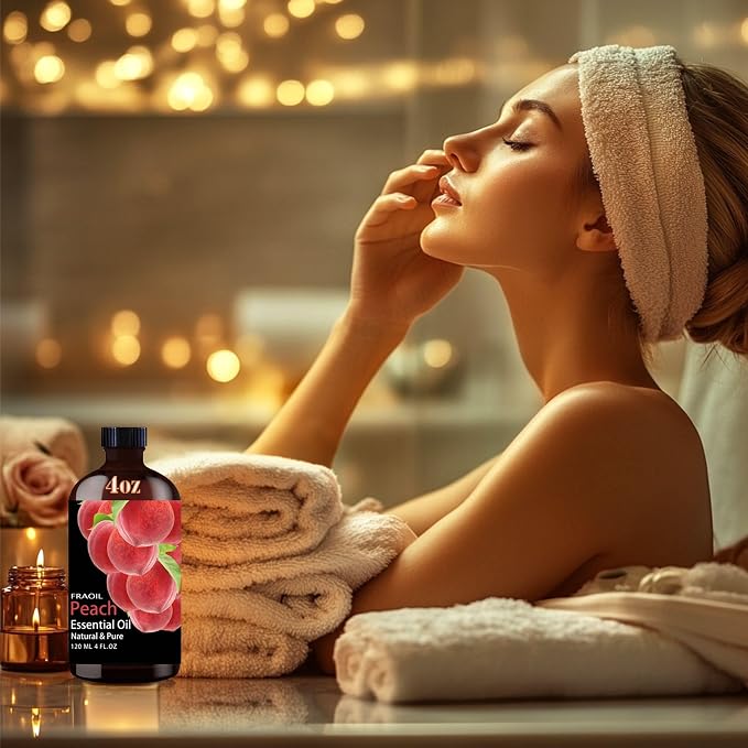 Peach Essential Oil, Peach Oil 4 Fl Oz 120ML for Diffuser Humidifier Yoga Cleaning DIY Candle Soap Making Perfume Gift for Women Essential Oils FRAOIL (Peach 4 Fl Oz (Pack of 1))