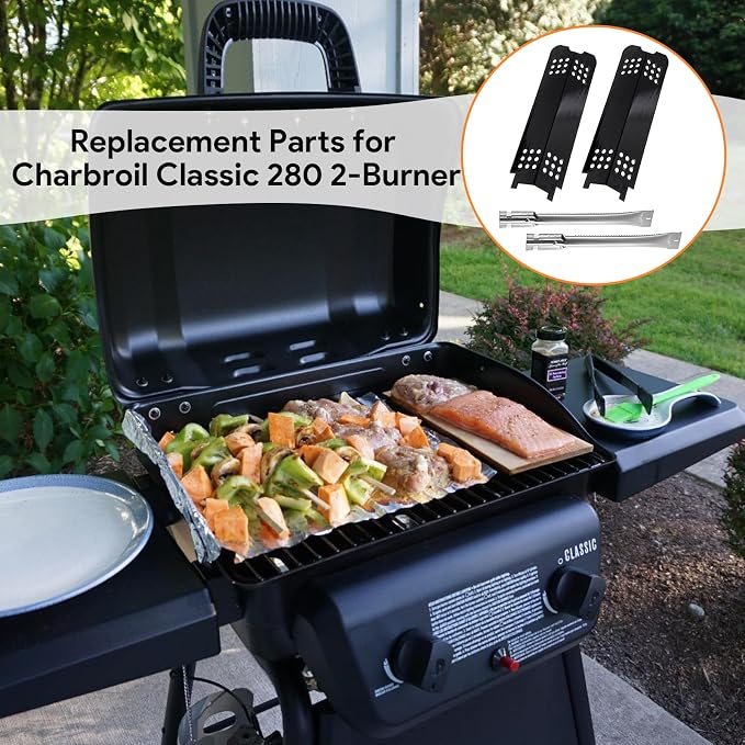 Grill Parts for Charbroil Classic 280 2-Burner Grill 463672817, 463672717, 463613717, 463647018, G320-0200-W1, G215-0203-W, Grill Burner & Heat Plates Kit for Charbroil Classic Replacement Parts