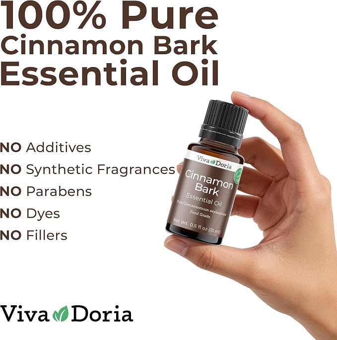 Viva Doria Ceylon Cinnamon Bark Oil - 100% Pure, Natural, Undiluted, Food Grade Essential Oil, 15 mL (0.5 Fl Oz)