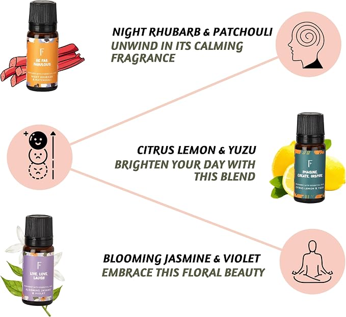 Folkulture Rose, Jasmine & Patchouli Essential Oils Set (6 Fragrance Oils) | Fathers Day & Graduation Gifts | Aromatherapy Gift Set for Her | Diffuser Oils, Relaxing Home Scents