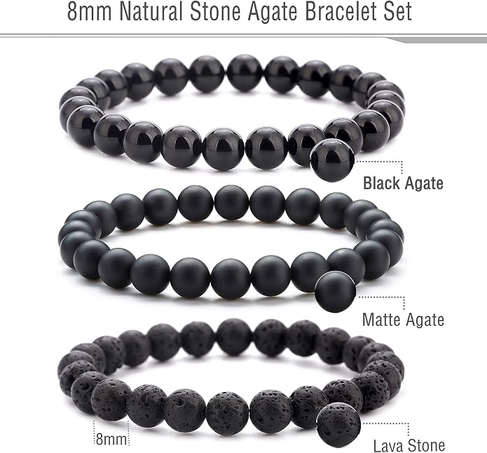 Men Women 8mm Natural Stone Lava Rock Diffuser Bracelet Elastic Yoga Agate Beads Bracelet Bangle
