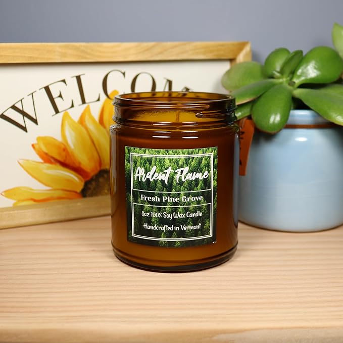 Candles | Fresh Pine Grove | 100% Natural Soy Wax Candle for Home Decor | Highly Scented | Premium Fragrance | Handmade in Vermont, USA | 8 oz | Long Lasting | Gift for Women and Men