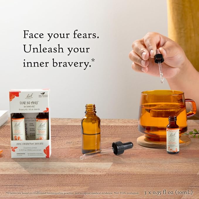 Bach Original Flower Remedies, Fear No More Trio Kit, For Courage & Bravery (Non-Alcohol Formula), Natural Homeopathic Flower Essence, Vegan, 3 x 10mL Droppers
