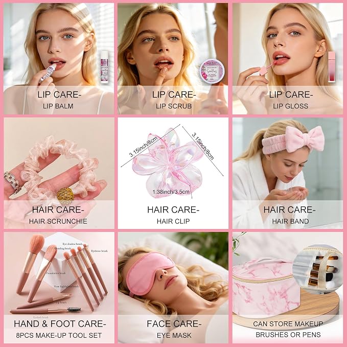 27Pcs Bath & Body Spa Basket for Women, Beauty Care Kit, Spa Kit, Self Care | Camellia Magnolia Facial Skin Care Gift Set, Makeup Bag, Face Serum, Bath Bomb, Christmas, Mother Day, Valentine's, Birthday