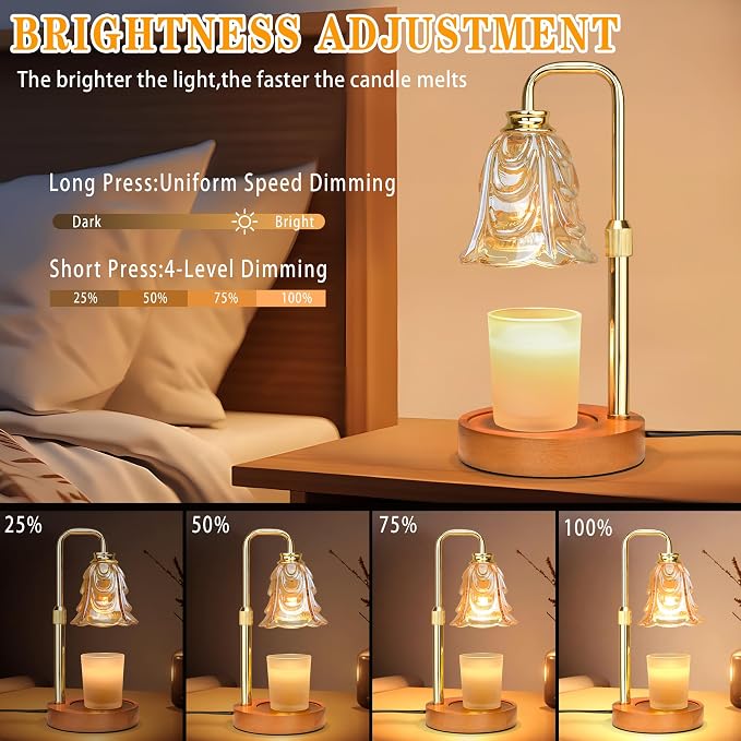 Candle Warmer Lamp with Timer Dimmer, Adjustable Height Amber Tulip Candle Wax Warmer, Christmas Birthday Gift for Mom Women,House Warming Gifts for New Home Bedroom Decor,Flower Amber