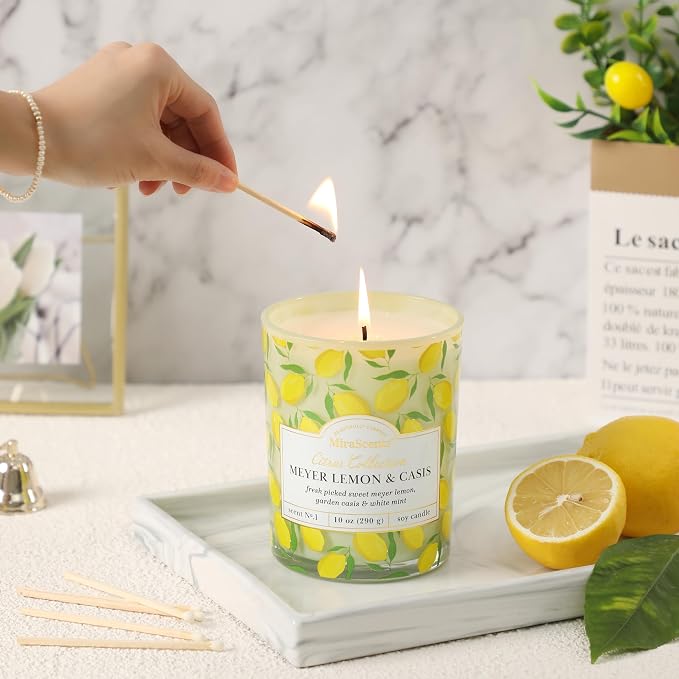 Lemon Candle,Lemon Scented Candles,Summer Scented Candle for Home & Kitchen,Natural Soy Wax Candles,Candles Gift for Womens,Mother Day Gift,10oz
