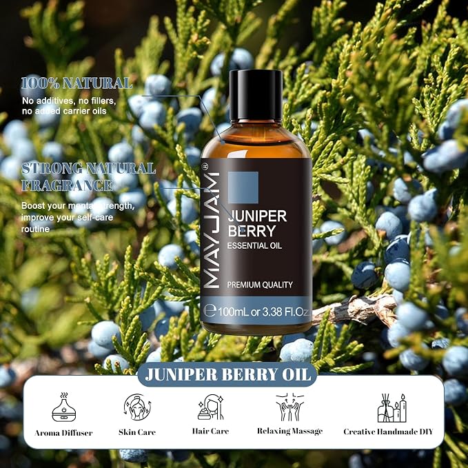 Juniper Berry Essential Oil, MAYJAM Pure Juniper Berry Oil Juniper Oil for Diffusers, Soap Candle Making, 3.38FL.OZ/100ML Essential Oils with Premium Glass Dropper