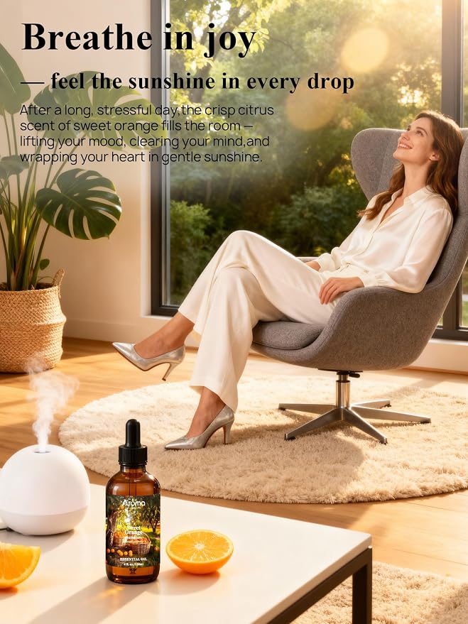 Orange Essential Oil with Premium Gift Box - Sweet Orange Essential Oils for Skin & Diffusers & Aromatherapy - 4 Fl Oz 100% Pure Natural - Gift-Ready Box - Gifts for Women