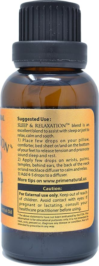 PRIME NATURAL Sleep & Relaxation Essential Oil Blend 30ml/1oz - by Prime Natural - Made in USA - Pure Undiluted Therapeutic Grade - Aromatherapy Scents & Diffuser - Grounding, Calming, Peace