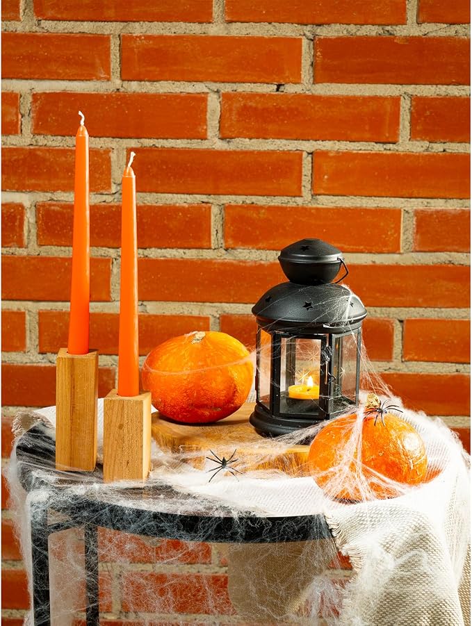 CANDWAX 12 inch Orange Taper Candles Set of 4 — Unscented Dripless Smokeless Slow Burning Orange Tapered Candlesticks — Ideal as Thanksgiving Dinner Table Centerpiece or for Halloween Décor