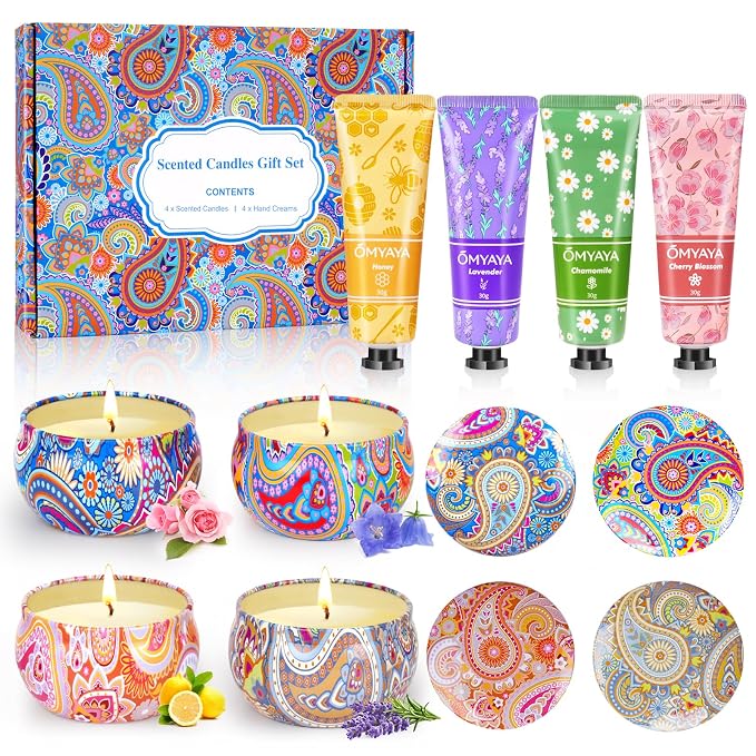 Gift Baskets for Women - Scented Candles Gift Set & Hand Lotion Cream Set, Christmas Gift Set, Teacher Appreciation Gifts, Holiday Birthday Gift for Mother Wife Coworkers Friends Teacher