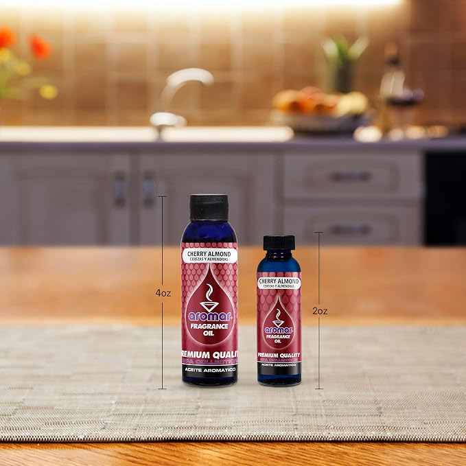 AROMAR Premium Fragrance Oil, Pack of 3 Cherry Almond5 2oz. Bottles. Long Lasting Aromatic Scent, Fresh and Revitalizing Aromatherapy for Living Room, Bedroom, and Kitchen