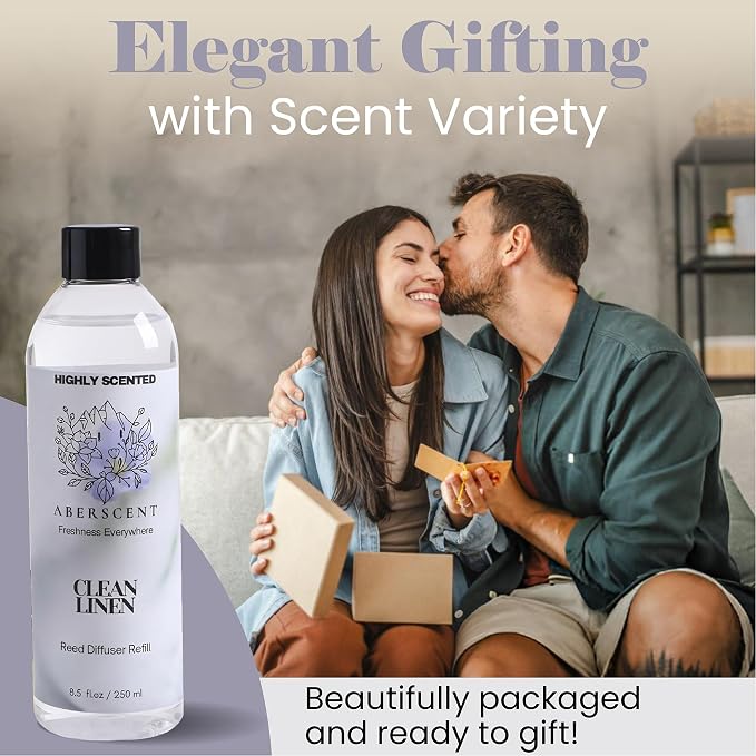 Clean Linen Aberscent Premium Reed Diffuser Oil Refill (8.5 Fl Oz/250ml) – Long-Lasting Fragrance Oil for Home, Office & Spa – Relaxing Scent, Luxury Hotel-Style Aroma