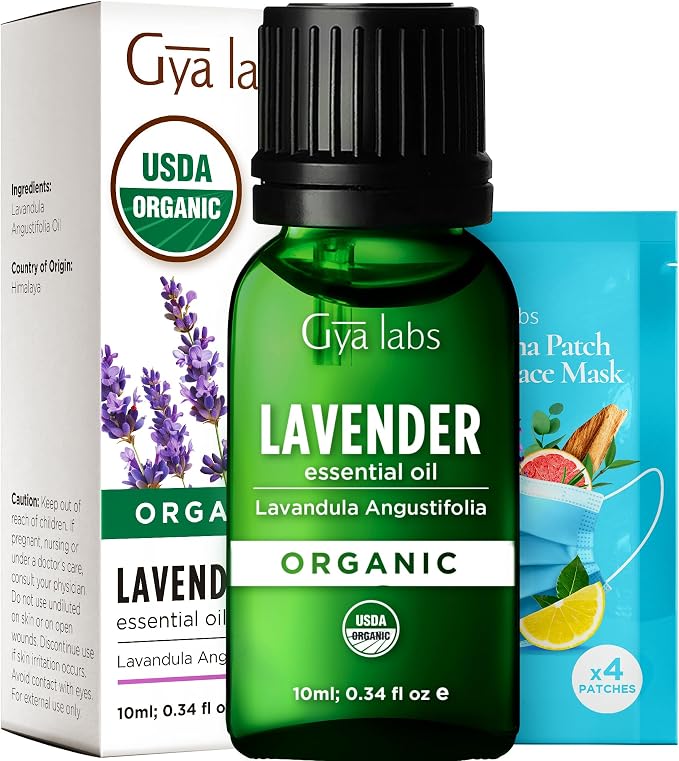 Gya Labs USDA Certified Organic Lavender Essential Oil for Relaxation & Rest - for Skin, Hair, Diffuser, Aromatherapy, DIY Candle Making Scents - 0.34 Fl Oz